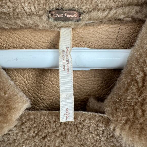 Free People Faux Fur Overcoat Peacoat Womens Small Brown Beige Collared Full Zip - Picture 8 of 13